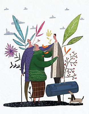 PSD 여자 할아버지 노년 남자 꽃 할머니 가방 일러스트 지팡이 세명 실버라이프 노후 노부부 자녀 풀잎 강아지 국내일러스트 식물 라이프스타일 부부 잡화 잎 사람 성인 반려동물 풀_식물 개 파일형식