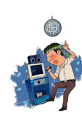 PSD 남자 일러스트 노래 한명 성인 직장인 마이크 미러볼 노래방 노래방기계 회식 국내일러스트 직업 1 음악 음향기기 사람 장식 식사 파일형식