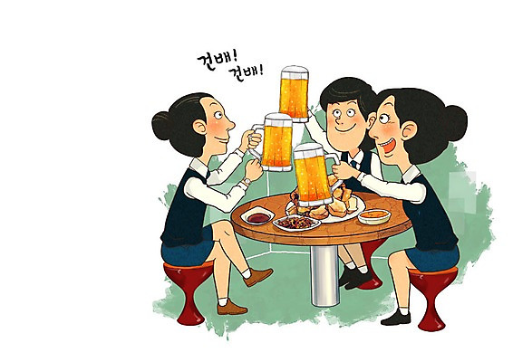 PSD 여자 의자 일러스트 탁자 맥주 성인 세명 치킨 직장인 건배 맥주잔 회식 치맥 국내일러스트 직업 가구 술잔 주류 사람 식사 닭고기요리 파일형식