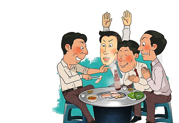 PSD 남자 의자 일러스트 식탁 여러명 성인 직장인 굽기 삼겹살 맥주병 삼겹살집 쌈채소 회식 고깃집 국내일러스트 직업 가구 다수 채소 탁자 술병 맥주 돼지고기 사람 식당 식사 구이 파일형식