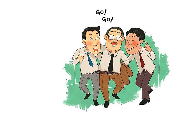 PSD 남자 일러스트 어깨동무 성인 세명 직장인 술취함 회식 국내일러스트 직업 포즈 사람 식사 파일형식