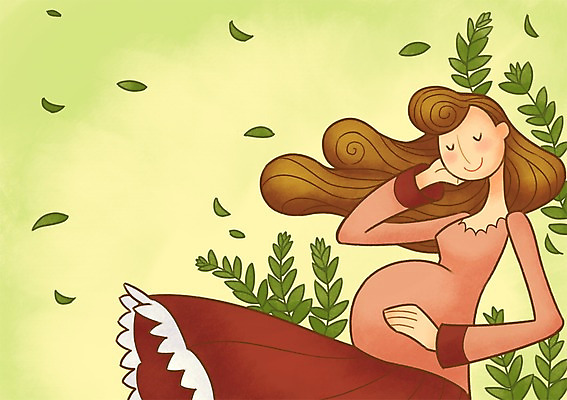 PSD 여자 일러스트 엄마 나뭇잎 한명 성인 임산부 임신 국내일러스트 1 잎 가족 사람 파일형식