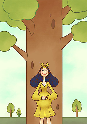 PSD 나무 여자 일러스트 엄마 휴식 한명 성인 임산부 임신 국내일러스트 식물 1 컨셉 가족 사람 파일형식