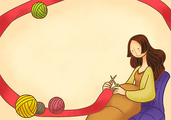 PSD 여자 일러스트 엄마 한명 성인 소파 임산부 임신 뜨개질 털실 태교 국내일러스트 1 의자 가족 사람 취미 실 파일형식