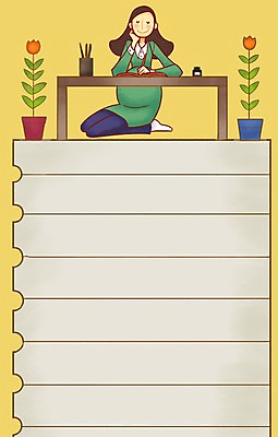 PSD 여자 화분 일러스트 엄마 프레임 한명 성인 펜 공책 턱괴기 임산부 임신 책상 연필꽂이 국내일러스트 1 가구 가족 모션 문구용품 사람 필기구 파일형식