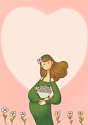 PSD 여자 꽃 일러스트 엄마 프레임 한명 성인 임산부 임신 국내일러스트 식물 1 가족 사람 파일형식