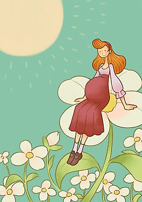 PSD 여자 꽃 일러스트 엄마 한명 성인 태양 임산부 임신 국내일러스트 자연요소 식물 1 가족 사람 파일형식