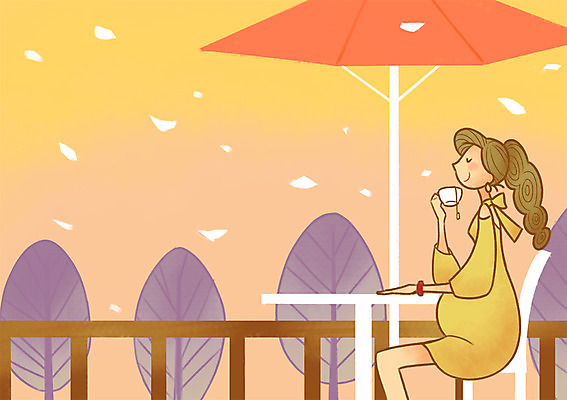 PSD 나무 여자 의자 일러스트 엄마 한명 성인 임산부 임신 카페 파라솔 찻잔 야외테이블 국내일러스트 식물 1 가구 가족 탁자 잔 사람 상점 파일형식