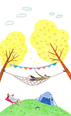 PSD 나무 구름 여자 남자 의자 일러스트 탁자 텐트 캠핑도구 성인 두명 책 독서 캠핑 해먹 가랜드 국내일러스트 자연요소 식물 가구 레저 사람 도구 침대 파티용품 파일형식