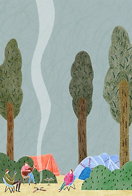 PSD 나무 여자 남자 의자 일러스트 탁자 텐트 캠핑도구 성인 세명 캠핑 기타 모닥불 국내일러스트 식물 가구 불 현악기 레저 사람 도구 파일형식