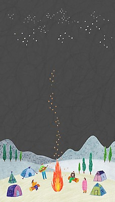 PSD 여자 남자 일러스트 밤하늘 산 텐트 캠핑도구 여러명 성인 캠핑 기타 모닥불 국내일러스트 다수 하늘 불 현악기 레저 사람 도구 야간 파일형식