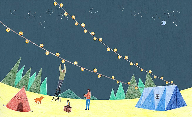 PSD 나무 여자 남자 일러스트 전구 산 텐트 캠핑도구 성인 두명 캠핑 달 랜턴 강아지 국내일러스트 자연요소 식물 레저 조명 사람 반려동물 도구 개 파일형식