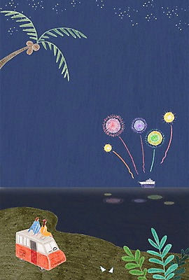 PSD 커플 여자 남자 바다 일러스트 밤하늘 불꽃놀이 캠핑도구 성인 두명 야자수 캠핑 소라 캠핑카 선박 국내일러스트 나무 수상교통 관계 자동차 놀이 하늘 레저 어패류 사람 도구 야간 파일형식