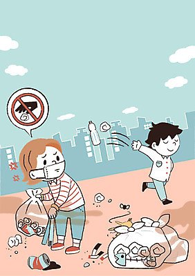 남자 일러스트 집게 마스크 성인 두명 금지 예절 쓰레기 쓰레기봉투 쓰레기더미 쓰레기불법투기 쓰레기줍기 프레임일러스트 국내일러스트 AI파일 봉투 프레임 사람 파일형식 벡터 더미 줍기