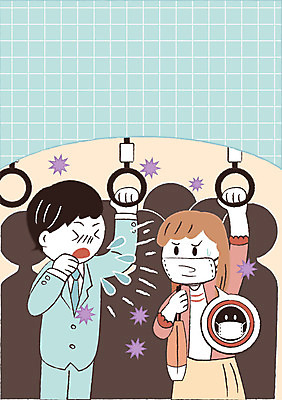 여자 남자 일러스트 손잡이 마스크 성인 두명 예절 공공예절 기침 버스손잡이 프레임일러스트 코로나바이러스 국내일러스트 AI파일 프레임 사람 바이러스 파일형식 벡터