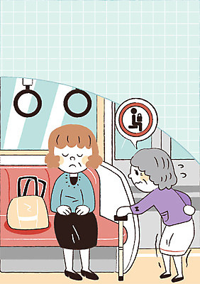 여자 노년 가방 일러스트 지팡이 성인 두명 예절 공공예절 노약자 노약자석 지하철표 프레임일러스트 국내일러스트 AI파일 잡화 프레임 사람 티켓 파일형식 벡터