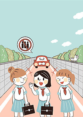 학생 여자 교복 일러스트 자동차 세명 담장 고양이 예절 프레임일러스트 국내일러스트 AI파일 옷 육상교통 포유류 프레임 사람 반려동물 파일형식 벡터