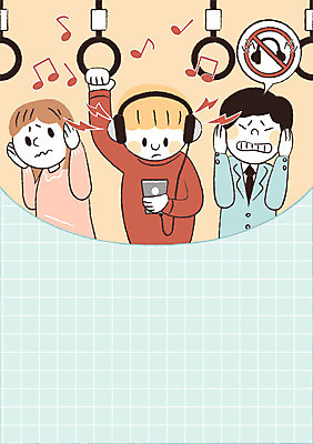 여자 남자 일러스트 손잡이 성인 세명 헤드셋 예절 전철 소음 공공예절 프레임일러스트 국내일러스트 AI파일 육상교통 음향기기 대중교통 프레임 사람 헤드폰 소리 파일형식 벡터