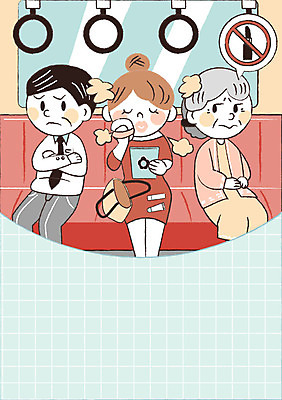 여자 노년 남자 가방 일러스트 손잡이 성인 세명 화장 예절 공공예절 지하철표 프레임일러스트 국내일러스트 AI파일 잡화 프레임 사람 뷰티 티켓 파일형식 벡터