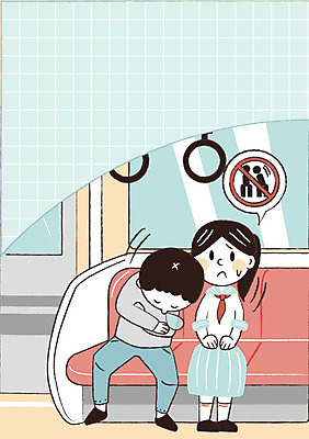 학생 여자 남자 교복 일러스트 청소년 성인 두명 예절 졸음 공공예절 지하철표 프레임일러스트 국내일러스트 AI파일 옷 감정 프레임 사람 티켓 파일형식 벡터