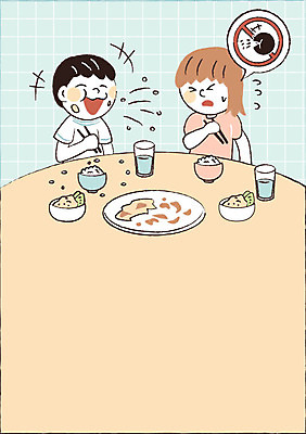 여자 남자 어린이 음식 일러스트 식탁 두명 식사 예절 밥그릇 식사예절 프레임일러스트 국내일러스트 AI파일 그릇 탁자 프레임 사람 파일형식 벡터