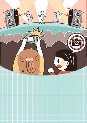 여자 일러스트 여러명 성인 카메라 사진촬영 스피커 공연 무대 예절 촬영금지 프레임일러스트 국내일러스트 AI파일 음향기기 다수 프레임 사람 이벤트 전자제품 촬영 금지 파일형식 벡터