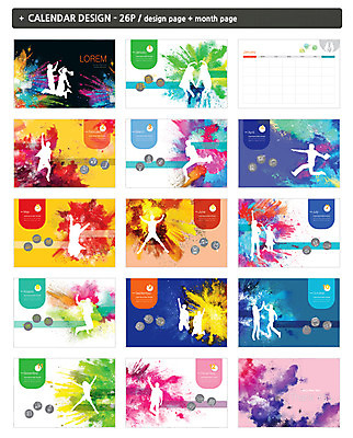 템플릿 실루엣 ZIP 여러명 컬러풀 점프 달력 폭발 파우더 탁상달력 더스트파티클 인디자인 INDD 이미지템플릿 컬러 다수 모션 촬영기법 사람 파일형식