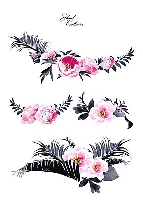 PSD 꽃 잎 꽃백그라운드 일러스트 사람없음 세트 장미 라벨 야자수잎 국내일러스트 식물 백그라운드 프레임 파일형식