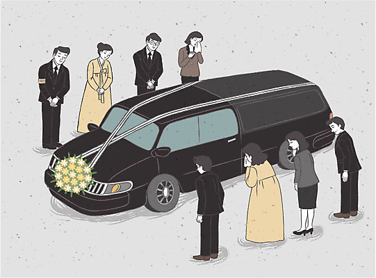여자 남자 일러스트 여러명 성인 슬픔 위로 장례 상복 장례식 장례식차 조문 조문객 운구 국내일러스트 AI파일 감정 다수 사람 특수차량 파일형식 벡터