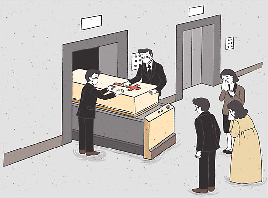 여자 남자 일러스트 마스크 여러명 성인 슬픔 관 손수건 위로 장례 상복 장례식 화장식 국내일러스트 AI파일 감정 다수 사람 파일형식 벡터