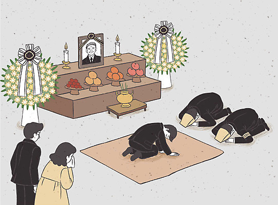 여자 남자 일러스트 초 국화 여러명 성인 슬픔 돗자리 위로 장례 맞절 상복 양초꽂이 영정사진 장례식 조문 조문객 국내일러스트 AI파일 상주시 꽃 감정 다수 사람 경상북도 꽂이 파일형식 벡터