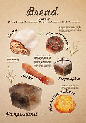 PSD 음식 빵 일러스트 디저트 종류 사람없음 식빵 호밀빵 슈톨렌 펌퍼니클 국내일러스트 케이크 파일형식