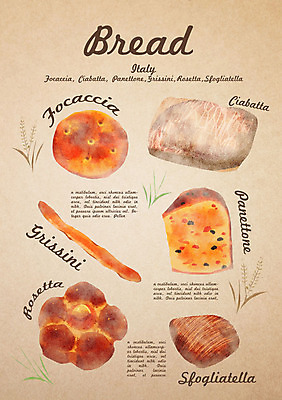 PSD 음식 빵 일러스트 디저트 종류 사람없음 이탈리아음식 그리시니 치아바타빵 포카치아 스폴리아텔레 파네토네 로제타 국내일러스트 서양음식 케이크 파일형식