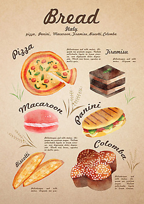 PSD 음식 빵 일러스트 디저트 피자 종류 사람없음 이탈리아음식 마카롱 토마토모짜렐라파니니 티라미수 비스코티 콜롬바 국내일러스트 패스트푸드 서양음식 케이크 파일형식 파니니