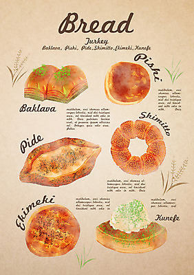 PSD 음식 빵 일러스트 디저트 종류 사람없음 터키음식 바클라바 피데 에키메키 큐네페 국내일러스트 동양음식 파일형식 튀르키예