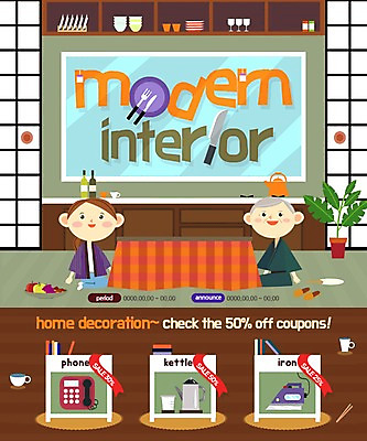 PSD 템플릿 여자 남자 화분 웹템플릿 주전자 선반 이벤트페이지 이벤트 성인 두명 인테리어 세일 커피잔 전화기 다리미 식기도구 코타츠 이미지템플릿 식기 디자인 커피 가구 주방용품 잔 사람 가전제품 페이지 난방용품 파일형식