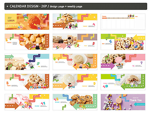 템플릿 ZIP 동물캐릭터 사람없음 쿠키 달력 탁상달력 브레첼 인디자인 INDD 이미지템플릿 동물 캐릭터 디저트 파일형식