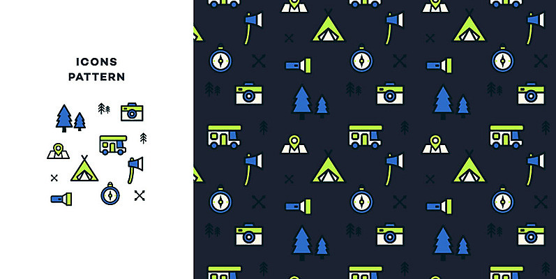 나무 아이콘 지도 패턴 텐트 사람없음 여름휴가 바캉스 카메라 패턴백그라운드 손전등 나침반 도끼 캠핑카 2D아이콘 AI파일 식물 백그라운드 무늬 자동차 휴가 조명 캠핑도구 전자제품 파일형식 벡터 여름_계절