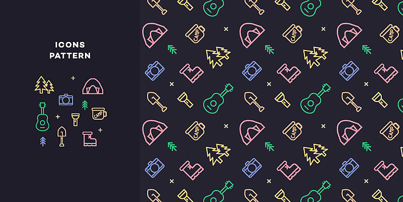 나무 아이콘 신발 패턴 텐트 캠핑도구 사람없음 컵 여름휴가 바캉스 패턴백그라운드 기타 손전등 삽 2D아이콘 AI파일 식물 식기 백그라운드 무늬 현악기 휴가 조명 캠핑 도구 파일형식 벡터 여름_계절