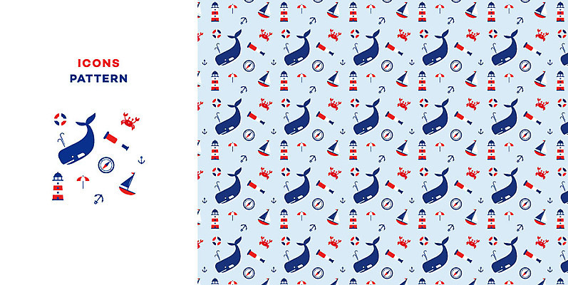 아이콘 패턴 등대 사람없음 여름휴가 바캉스 망원경 패턴백그라운드 꽃게 파라솔 나침반 고래 튜브 닻 선박 2D아이콘 AI파일 백그라운드 수상교통 무늬 포유류 휴가 수중동물 게 파일형식 벡터 여름_계절