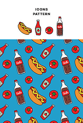 아이콘 음식 패턴 토마토 사람없음 패턴백그라운드 케첩 콜라 핫도그 2D아이콘 AI파일 백그라운드 무늬 채소 패스트푸드 소스_음식 탄산음료 파일형식 벡터