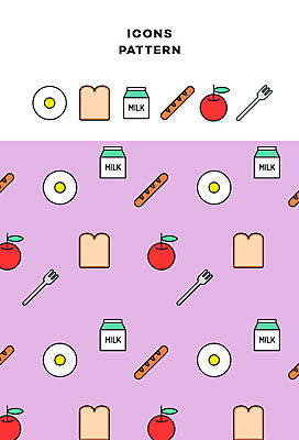 아이콘 음식 포크 패턴 사람없음 우유 패턴백그라운드 소시지 사과 계란프라이 식빵 2D아이콘 AI파일 식기 빵 백그라운드 무늬 과일 유제품 가공식품 계란요리 파일형식 벡터