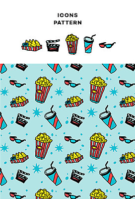 아이콘 음식 패턴 사람없음 패턴백그라운드 클래퍼보드 팝콘 3D안경 나쵸 2D아이콘 AI파일 안경 백그라운드 무늬 디저트 파일형식 벡터