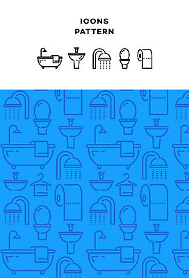 아이콘 가구 패턴 욕조 사람없음 인테리어 패턴백그라운드 세면대 샤워기 변기 두루마리화장지 2D아이콘 AI파일 디자인 생활용품 백그라운드 무늬 화장지 파일형식 벡터