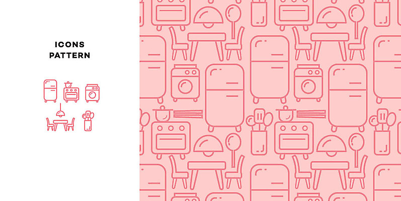 아이콘 가구 패턴 식탁 주방용품 조명 사람없음 인테리어 패턴백그라운드 오븐 냉장고 세탁기 2D아이콘 AI파일 디자인 생활용품 백그라운드 무늬 탁자 가전제품 파일형식 벡터