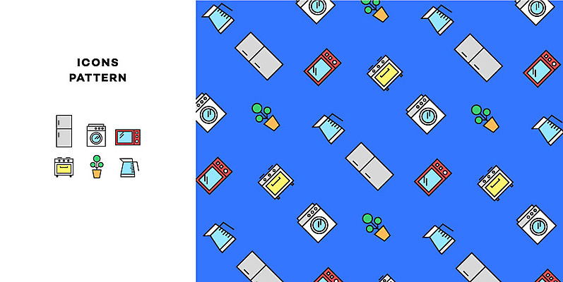 아이콘 화분 가구 패턴 주전자 사람없음 인테리어 패턴백그라운드 전자레인지 오븐 냉장고 세탁기 2D아이콘 AI파일 디자인 생활용품 백그라운드 무늬 주방용품 가전제품 레인지 파일형식 벡터