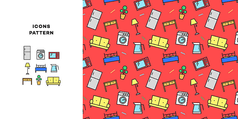 아이콘 화분 가구 패턴 탁자 주전자 사람없음 인테리어 소파 패턴백그라운드 침대 전자레인지 냉장고 세탁기 2D아이콘 AI파일 디자인 생활용품 백그라운드 무늬 의자 주방용품 가전제품 레인지 파일형식 벡터