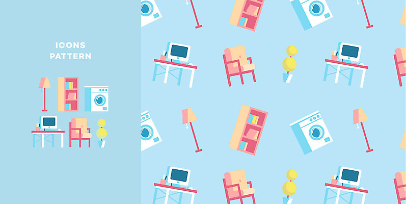 아이콘 화분 가구 패턴 의자 책장 사람없음 인테리어 컴퓨터 패턴백그라운드 스탠드 책상 드럼세탁기 2D아이콘 AI파일 디자인 생활용품 백그라운드 무늬 조명 전자제품 세탁기 파일형식 벡터