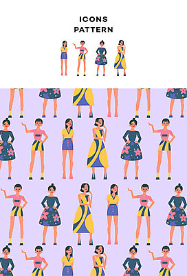 아이콘 모델 여자 패션 패턴 여러명 성인 뷰티 패턴백그라운드 2D아이콘 AI파일 다수 백그라운드 무늬 사람 파일형식 벡터