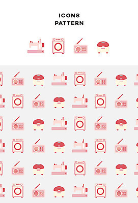 아이콘 패턴 사람없음 가전제품 패턴백그라운드 라디오 밥솥 드럼세탁기 2D아이콘 AI파일 백그라운드 무늬 주방용품 전자제품 세탁기 파일형식 벡터